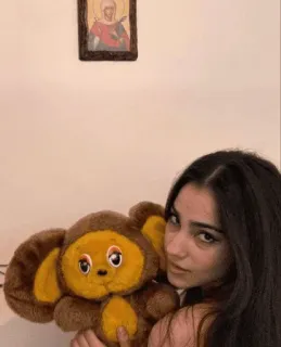😙 Cheburashka Gena the Crocodile Cheburashka, girl, plush toy, stuffed animal, icon, religious art, selfie telegram sticker
