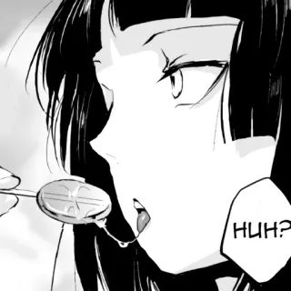 ❓ HUH? Anime, Mangá, Chupa-chupa, Preto e branco, Menina telegram sticker