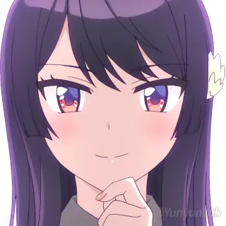 😏 anime, gadis, tersenyum, kartun, rambut ungu telegram sticker