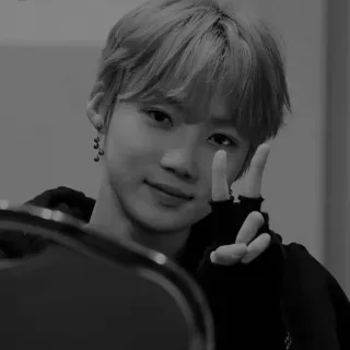 🌕 K-pop, homme, signe de paix, monochrome, boucles d'oreilles, asiatique, garçon, idole whatsapp sticker