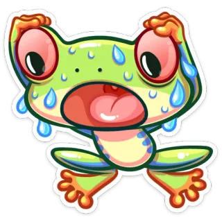 😳 rana, sudato, cartone animato, ansioso, preoccupato, spaventato telegram sticker