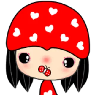 😷 Dessin animé, Kawaii, Mignon, Coeurs, Fille, Rouge, Doux whatsapp sticker
