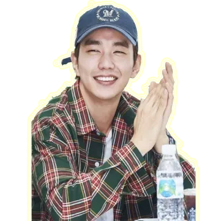 👏 man, portrait, plaid shirt, cap, smiling, clapping, korean telegram sticker