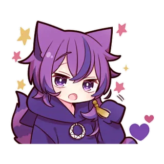😈 Anime, Sticker, Chibi, Cheveux violets, Étoiles, Cœur, Oreilles de chat, Mignon telegram sticker