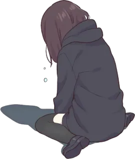 😭 Anime, Fille, Assise, Triste, Sweat à capuche telegram sticker
