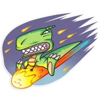 ☄ dinossauro, meteoro, engraçado, desenho animado, cometa, verde, animal, fantasia telegram sticker