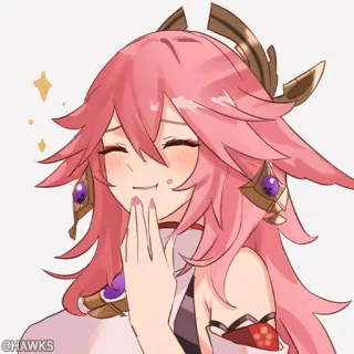 💠 Yae Miko Genshin Impact สาวอนิเมะ, ยาเอะ มิโกะ, เก็นชินอิมแพกต์, ผมสีชมพู, ตัวละครวิดีโอเกม telegram sticker