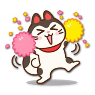 🎉 kot, cheerleaderka, słodki, pompony, świętowanie, zabawa, zwierzę telegram sticker