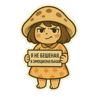 🙂 Я НЕ БЕШЕНАЯ, Я ЭМОЦИОНАЛЬНАЯ champignon, fille, émotionnel, humour, dessin animé, autocollant telegram sticker
