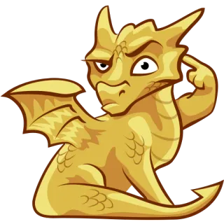 😒 drago, cartone animato, oro, pensare, fantasy whatsapp sticker