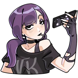 😏 VK kartun, gadis, anime, rambut ungu, gothic, permen lolipop, sarung tangan telegram sticker