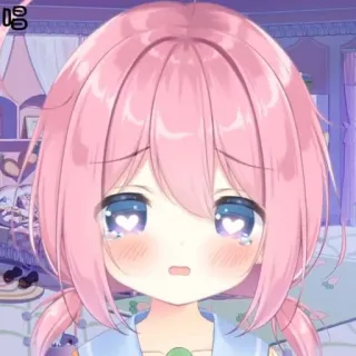 ❤️ 唔 anime, manga, pelo rosa, lindo, llorando, ojos de corazón, chica, kawaii whatsapp sticker