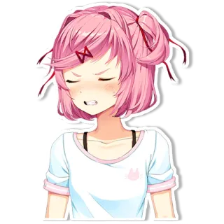 😠 Natsuki Doki Doki Literature Club! Аниме, Девушка, Розовые волосы, Злая, Милая whatsapp sticker