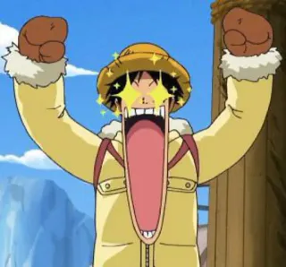 🌊 Monkey D. Luffy One Piece Anime, aufgeregt, offener Mund, Luffy, One Piece, Cartoon, Sterne telegram sticker