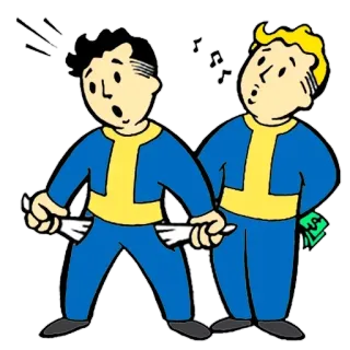 💰 Vault Boy Fallout fallout, vault boy, hoạt hình, túi rỗng, tiền telegram sticker