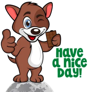 🌑 Have a Nice Day! kreskówka, pies, czekolada, pozytywny, mrugnięcie, powitanie telegram sticker