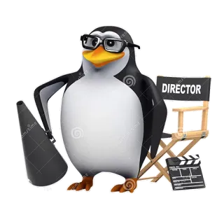 🎬 DIRECTOR chim cánh cụt, đạo diễn, phim, phim, clapperboard, ghế, loa phóng thanh telegram sticker