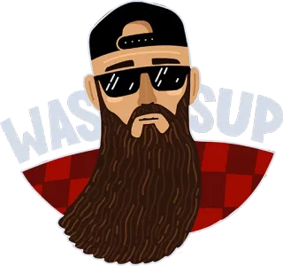 ✌️ WASSUP man, baard, zonnebril, hoed, flanel, groet, hoe gaat het telegram sticker