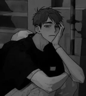 📎 anime, triste, menino, pensativo, pensando, monocromático, ilustração telegram sticker