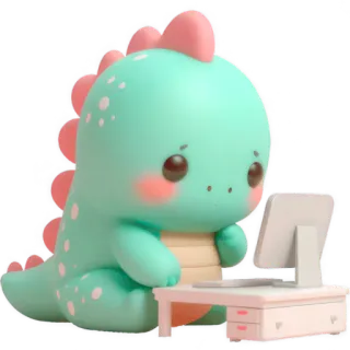 💻 ไดโนเสาร์, การ์ตูน, น่ารัก, คอมพิวเตอร์, คาวาอิ, สีพาสเทล, ตัวละคร whatsapp sticker