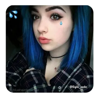 🦋 bluehairdonice femme, fille, cheveux bleus, portrait, mignon, emo whatsapp sticker