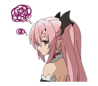 🌀 Anime, besorgt, denkend, pinke Haare, Mädchen telegram sticker
