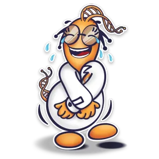 😂 การ์ตูน, นักวิทยาศาสตร์, ตลก, ตัวละคร, เสื้อกาวน์, หัวเราะ telegram sticker