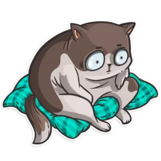 😔 gato, lindo, almohada, dibujos animados, animal telegram sticker