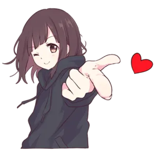 👉 Fille anime, Clin d'oeil, Coeur, Mignon, Pointer, Dessin animé telegram sticker