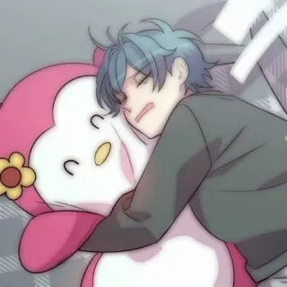 💬 durmiendo, anime, lindo, chico, peluche telegram sticker