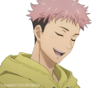 🥓 ANIMESTICKERSINDO Anime, Sticker, Menino, Feliz, Moletom Amarelo com Capuz telegram sticker