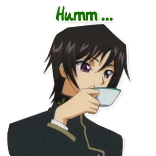 🤔 Hmm... anime, character, thinking, tea, hmm telegram sticker