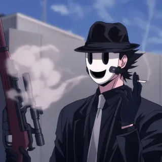 🙂 アニメ, スナイパー, 銃, マスク, 喫煙, タバコ whatsapp sticker