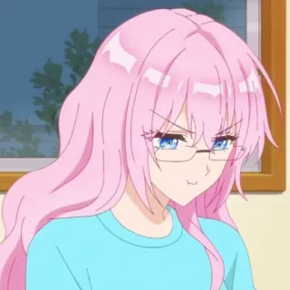 🫐 anime, gadis, rambut pink, kacamata, karakter, kartun, imut whatsapp sticker