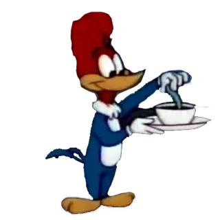 🍵 Woody Woodpecker การ์ตูน, วู้ดดี้ วู้ดเพ็คเกอร์, นก, อนิเมชั่น, ตัวละคร, กาแฟ telegram sticker