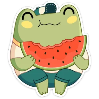🍉 กบ, แตงโม, น่ารัก, การ์ตูน, คาวาอิ, ฤดูร้อน telegram sticker