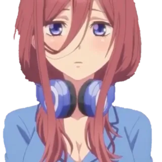 😦 Miku Nakano The Quintessential Quintuplets anime, girl, miku nakano, the quintessential quintuplets, headphones, cute telegram sticker