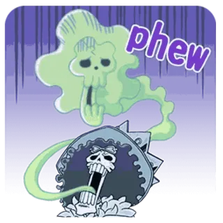 👻 Brook One Piece phew anime, cartoon, skull, exhausted, sigh, one piece telegram sticker