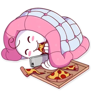 🍕 pizza, lindo, manta, comida, comiendo, viendo, dibujos animados, dormilón whatsapp sticker
