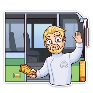 👋 SCP Foundation, bus, scientist, waving, ticket telegram sticker