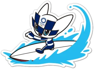 🏄 Miraitowa Tokyo 2020 mascot, olympics, tokyo 2020, surfing, cute, character, sport telegram sticker