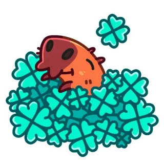 🍀 カピバラ, クローバー, 四つ葉のクローバー, 幸運, 動物, かわいい, ステッカー telegram sticker