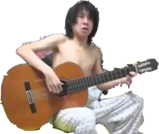 😮 muzyka, gitara, muzyk, gitara akustyczna, bez koszulki telegram sticker