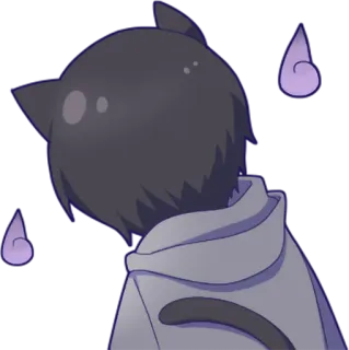😞 gato, neko, anime, lindo, oreja de gato, gris telegram sticker