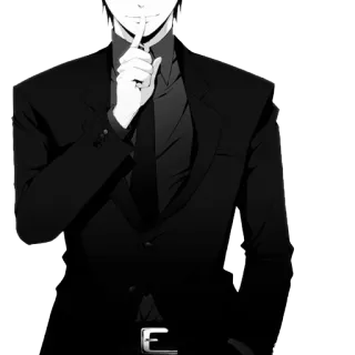 ☺️ homem de terno, preto e branco, dedo nos lábios, silêncio, segredo, mistério telegram sticker