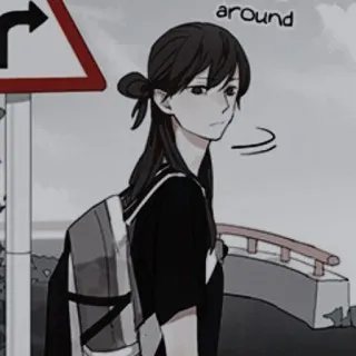 🍢 around anime, manga, backpack, person, road sign telegram sticker