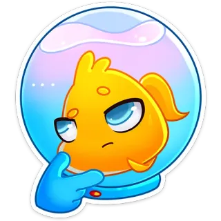 🤔 fish, aquatic, thinking, space, helmet, cartoon whatsapp sticker