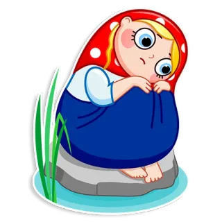 😩 Matroschka, traurig, Cartoon, Mädchen, Russische Puppe telegram sticker