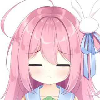 🙁 chica anime, linda, kawaii, pelo rosa, conejo, triste, inexpresiva whatsapp sticker