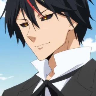😊 Diablo That Time I Got Reincarnated as a Slime animé, Diablo, démon, cheveux noirs, yeux jaunes, souriant telegram sticker